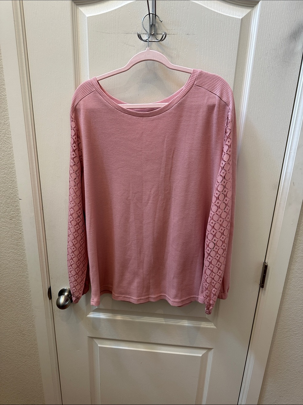 Source Unknown Blush Pink Knit Tunic with Lace Crochet Sleeves